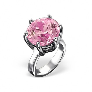 Silver Ring Bead with Pink CZ