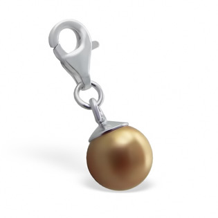 Silver Round Charm With Crab Lock Created Gold Pearl Charm
