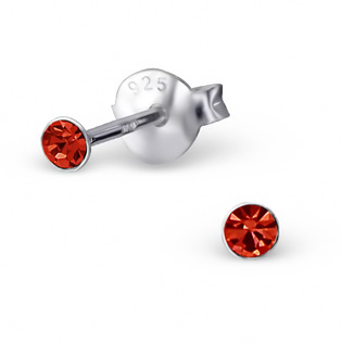 Silver Tulip Ear Studs with red CZ