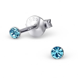 Silver Tulip Ear Studs with aquamarine CZ