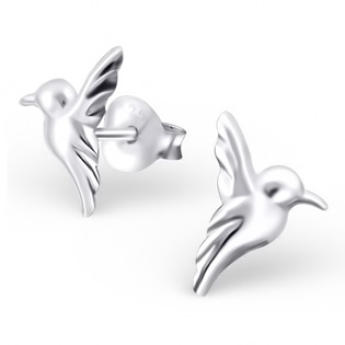 Silver Humming Bird Plain Ear Studs