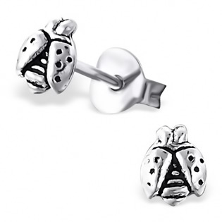 Silver Ladybug Plain Ear Studs