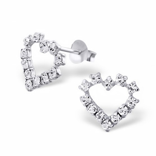 Silver heart Crystal Ear Hearts Studs