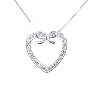 Silver Pendant Heart Shape With Bow 