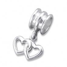 Silver Hanging Double Heart Plain Bead