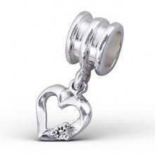 Silver Hanging Heart Jeweled Bead