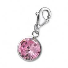 Silver Round Charm With Crab Lock Created Rose Zircon October Birthstone