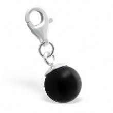 Silver Round Charm With Crab Lock with Onyx Glass Charm December Birthstone