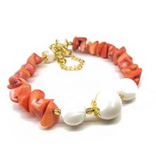 Real Red Coral and White Shell Pearl Afrodita Bracelet