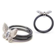 Black Ceramic with silver butterfly ring