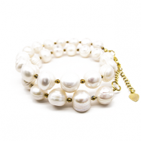 KELLY White Pearl and Gold Hematite Transformer Bracelet-Choker