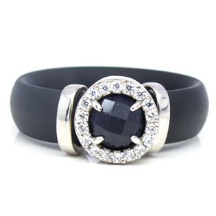 Black ruber and silver ring front