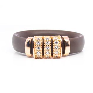 Brown Rubber Ring with Gold Plated Silver and CZ