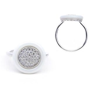 White Ceramic And Silver Ring with Cubic Circonia