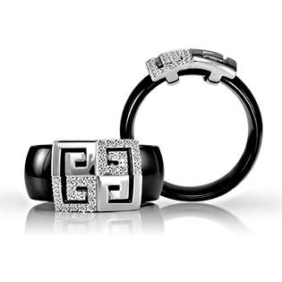 Ceramic and Sterling Silver ring with Diamond CZ Greek Ornament