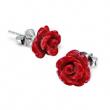 Silver Ear Studs - Red Rose