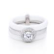 Silver ring with white ceramic ring with cz